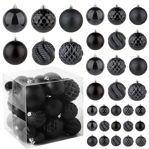 Christmas Balls Ornaments -36pcs Shatterproof Christmas Tree Decorations with Hanging Loop for Xmas Tree Wedding Holiday Party Home Decor,6 Styles in 3 Sizes(Black) - image 2
