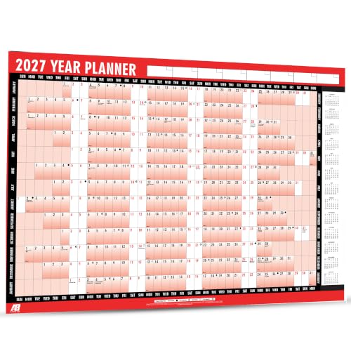 AIBULO 2027 Year Wall Planner A1 Large 85cm x 58cm Laminated Calendar with Stickers & Dry Wipe Pen | Unmounted Reusable Annual Organiser for Home Office School Library & Business Use