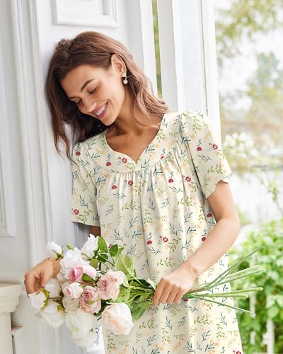 Image of Ekouaer Moo Moos for Women House Dress With Pockets Cotton Nightgowns Short Sleeve Night gowns Embroidered Mumu Dress