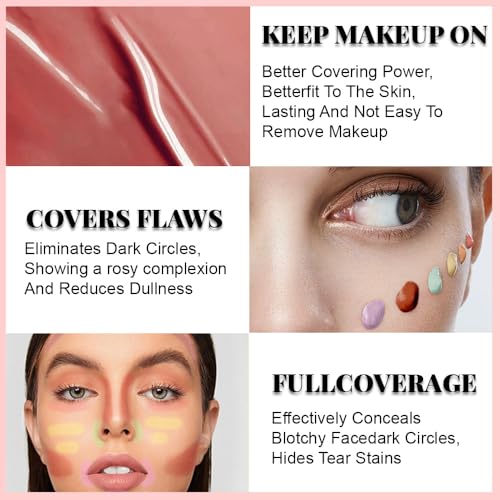 Image of Under Eye Concealer + Brush, 24H Full Coverage Brightening Concealer For Dark Circles, Fine Lines, Anti-Aging Color Correcting Cream - 0.4 fl oz (06#Pink+Brush)