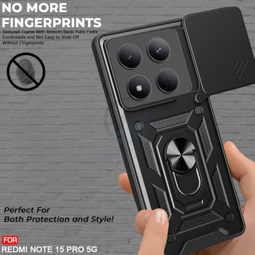 Image of AESTMO Tough Armor Redmi Note 15 Pro 5G Bumper Back Case Cover | Ring Holder & Sliding Camera Shield Cover | 360 Degree Protection Back Case Cover for Redmi Note 15 Pro 5G (Black)