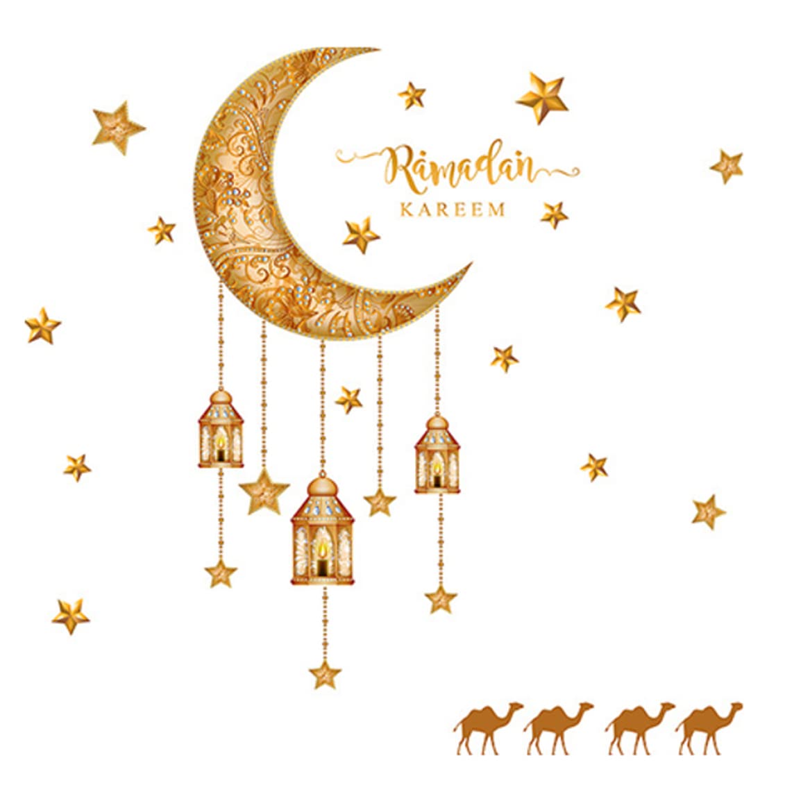 Peosaard 30*40Cm Ramadan Decoration, Ramadan Window Stickers Eid Mubarak Decoration Moon Lantern Window Clings For Living Room Bedroom, Eid Wall Decals