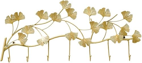 Perchero de metal para colgar en la entrada, estante colgante de Ginkgo Biloba para colgar en la pared, soporte para llaves de entrada (color oro,