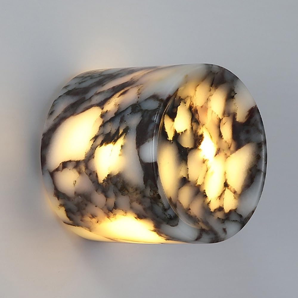 SXWNBIFH 3000K Marble Cylinder LED Wall Sconce, Modern Alabaster Wall Light, D9 × H11 Cm Decorative Marble Wall Lamp for Bedroom, Hallway, Living Room, Stairway and Indoor Wall Lighting