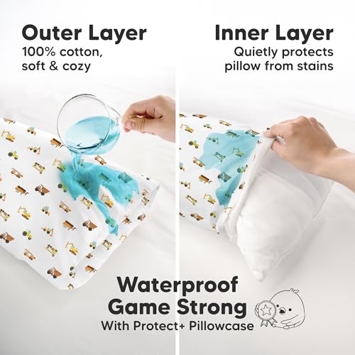 Image of KeaBabies 13x18 Waterproof Toddler Pillowcase,2pk Pillow Case(Construction) | Soft Waterproof Toddler Pillow Protector Cover for Kids, Boys, Girls, Machine Washable, Small Travel Pillow Sold Separately
