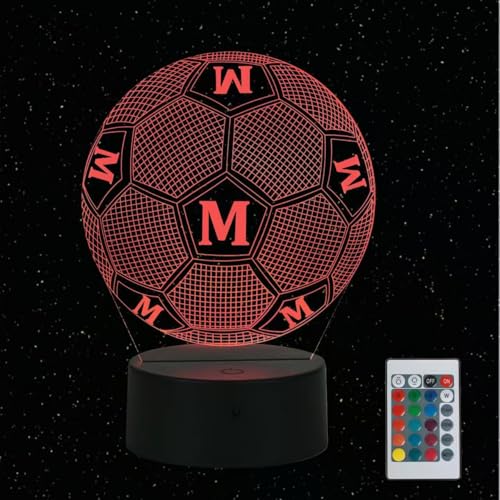 HooJtny Lampada Calcio Milano per Bambini, Milan Luce Notturna 3D Led, 16 Colori USB Ricaricabile, Regalo per Bambini Compleanno