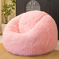 Pink fluffy bean bag chair covers (No Filler), comfy Plush Pink bean bag chair Cover for bedroom, stuffed animal Storage, kids adults teens girls bean bag chairs, Anti-Slip
