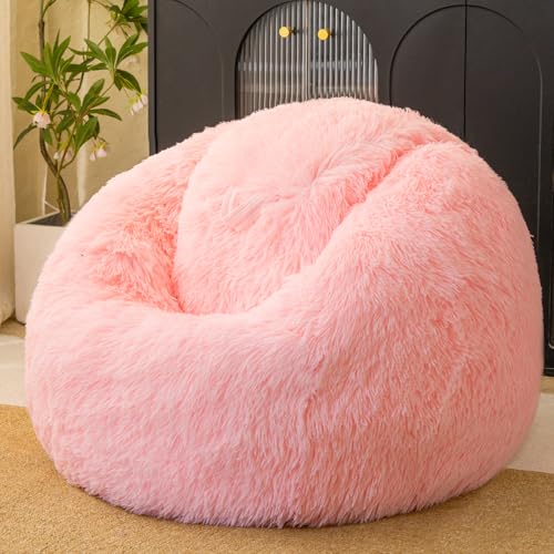 Pink fluffy bean bag chair covers (No Filler), comfy Plush Pink bean bag chair Cover for bedroom,...