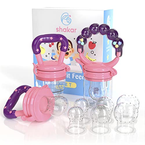 Shakar Baby Fruit Feeder Pacifier - 3 Pack Silicone Food Feeder Pacifiers |Frozen Fruit Teether | Silicone Teether Feeder | Baby Food Pacifier Feeder| Fruit Teethers | Food Pacifier For Babies (Pink) #TOP6