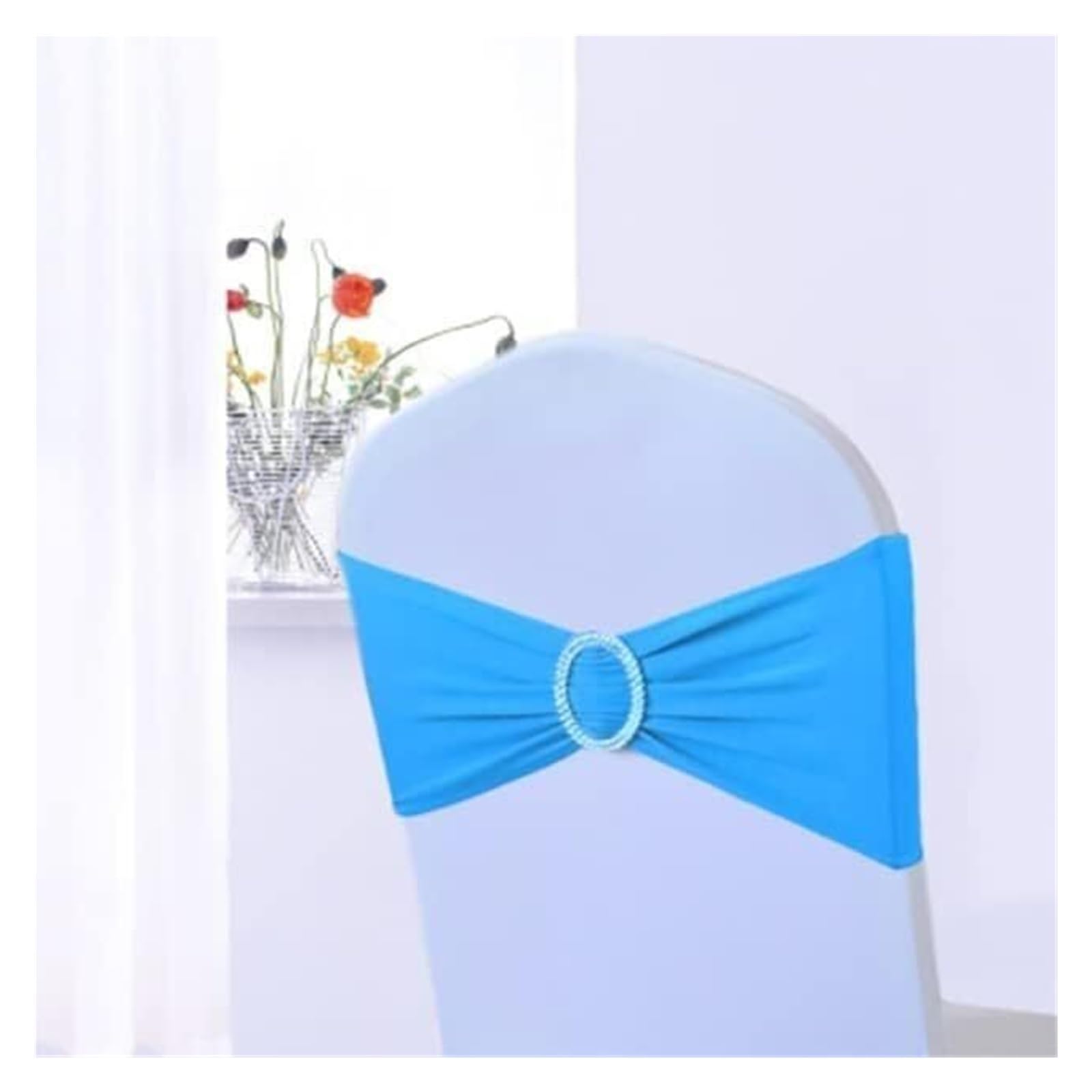 REcsdza chair sashes, 100Pc Spandex Chair Sash Wedding Band SFor Covers Decoration Party Dinner Banquet,100pcs(Sky Blue)