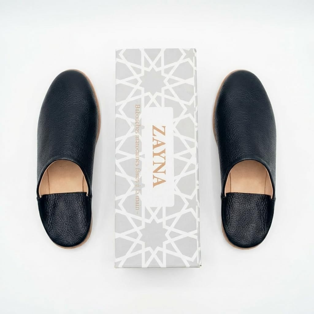 ZAYNA Babouches Marocaines en Cuir Véritable, Fait Main à Fès, Unisexe, Design Traditionnel et Confort Quotidien, Intérieur et Extérieur Léger