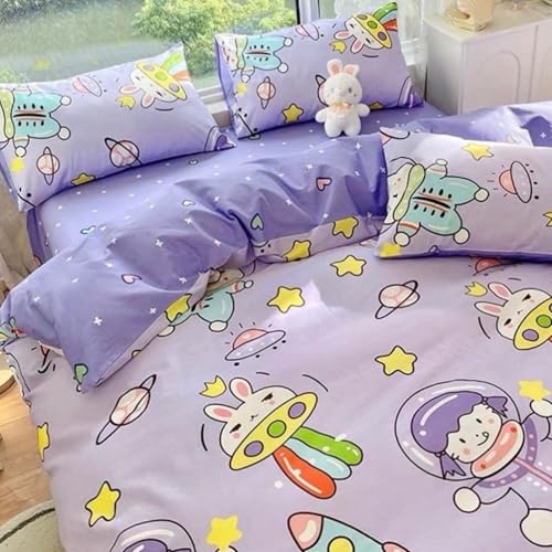 Image of Famyo Kids King Size 5-Piece Bedding Set, Astronaut Space | 250 TC Fitted Bedsheet, Comforter, Comforter Cover & 2 Pillow Covers, 72 x 78 in, Purple Space Design