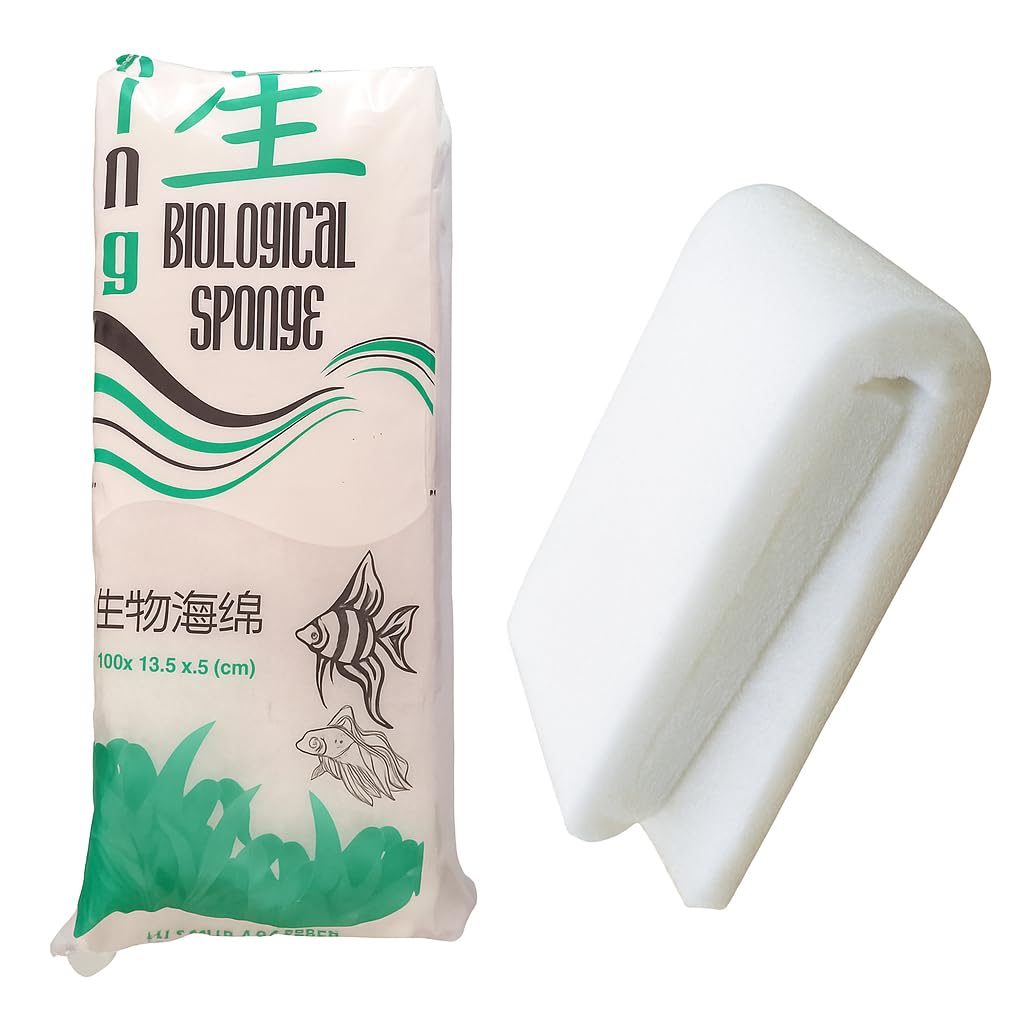 JSquare Biological Filter Sponge for Aquarium Filter Durable Filtration, Biological White Cotton Filtration Sponge | Non Toxic for Fresh & Saltwater Aquarium (100x13.5x3cm).