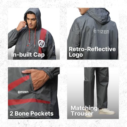 Image of Citizen Avengers Polyester Casual Style Raincoat For Men With Waterproof Pant, Adjustable Inbuilt Hood & Carry Bag | Durable & Lightweight Rainsuit With Mobile Pockets