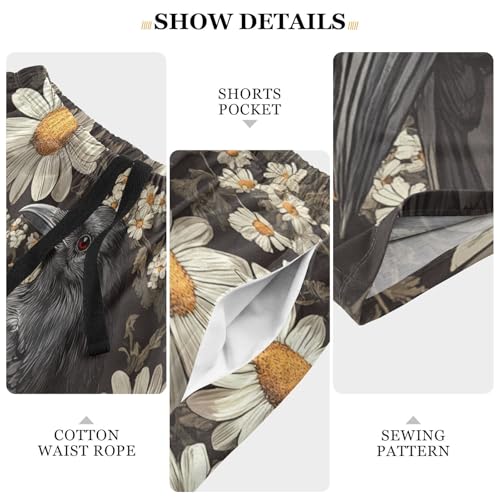 Men's Short Pajama Bottoms Crow Bird Floral Daisy Home Casual Sleep Pants3
