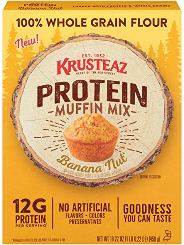 Krusteaz Protein Muffin Mix, Banana Nut - 100% Whole Grain Flour - No Artificial Flavors, Colors or Preservatives - 16.22 OZ (Pack of 2)