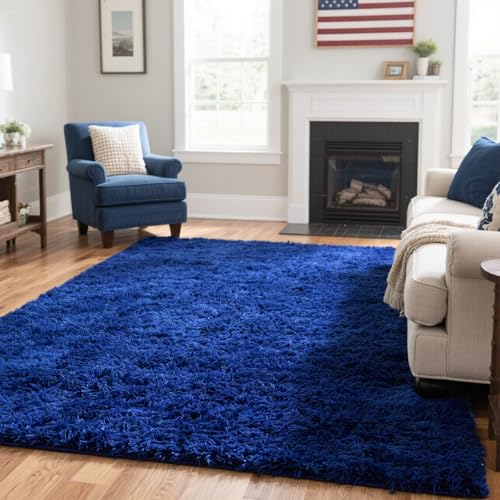 Area Rugs for Bedroom Living Room, 9x12 Soft Large Fluffy Fuzzy Shag Plush Furry Carpet, Soft Indoor Floor Mat for Kids Nursery Home Dorm Office Decor Aesthetic, Blue