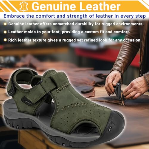 Image of Men's Sport Sandals Closed Toe Leather Hiking Athletic Walking Outdoor Beach Trail River Fishing Water Shoes Lightweight Comfortable Waterproof