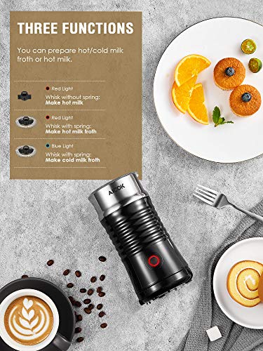 Milk Frother, Aicok Electric Milk Steamer with Hot or Cold Milk Froth with Double Wall, Strix Control, Non-Stick Coating, Silent Operation, Milk Warmer, for Cappuccino, Hot Chocolate, Latte, Coffee