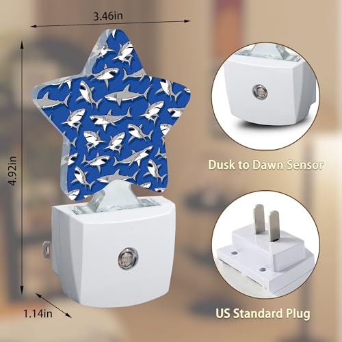Image of Bule Shark Night Lights Plug in Wall Lamp Smart Dusk to Dawn Sensor for Home Decorative,Kids Room Bedroom Bathroom Kitchen Hallway Gifts