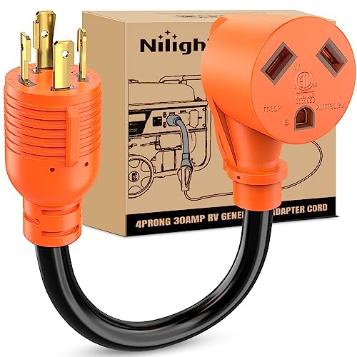 Image of Nilight RV Generator Adapter Cord 30 Amp to 30Amp 4 Prong Pure Copper Heavy Duty Twist Lock Male Plug 10 Gauge Wire L14-30P to TT-30R 30M /30F for RVs Camper Caravan Van Trailer
