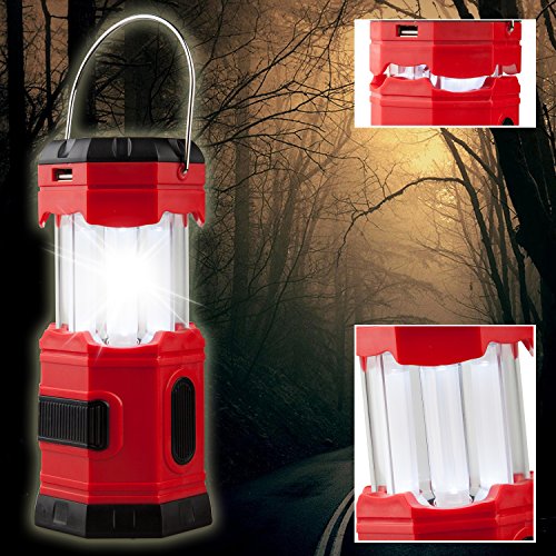 TANSOREN 4 Pack Portable LED Camping Lantern Solar USB Rechargeable or 3 AA Power Supply, Built-in Power Bank Compati Android Charge, Waterproof Collapsible Emergency LED Light with 