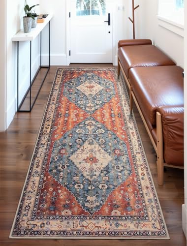 SERISSA Boho Washable Runner Rug, 2x6 Rug Non-Slip Tribal Hallway Kitchen Runner Rug Ultra Soft Print Distressed Vintage Floor Carpet for Bedroom Bathroom Laundry Living Room