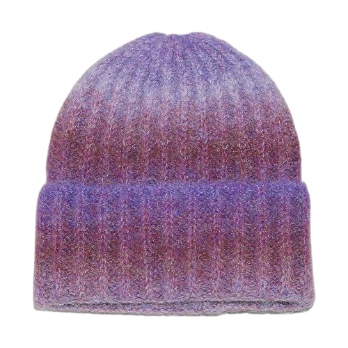 Image of Julpsk Winter Multi-Color Tie Dye Hat Cuffed Warm Rib Knit Ombre Beanie for Women Men, Purple, One Size