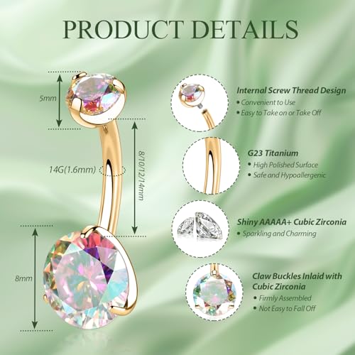 FUNLMO 14G Belly Button Ring Titanium Belly Button Piercing Belly Ring Internally Threaded Navel Piercing Jewelry2