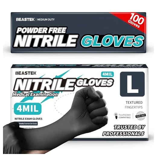 Beastek Black Nitrile Exam Gloves, 4 mil Powder-Free Latex-Free Non-Sterile Food Safe Disposable Medical Glove, 100 Pcs (Large)