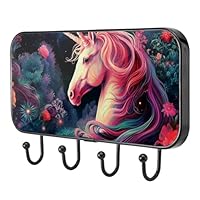 etoenbrc Night Unicorn Coat Hooks Wall Mounted,4 Iron Coat Hanger Hooks for Hanging Coats, Decorative Coat Racks for Wall Heavy Duty for Clothes Bag Key
