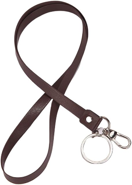 Lanyard KeysAolaso PU Leather Lanyard Neck Strap with Metal Clasp for ID Card Badge Holder Office Lanyard Keychain for Cell Phone, Camera, USB (Coffee)