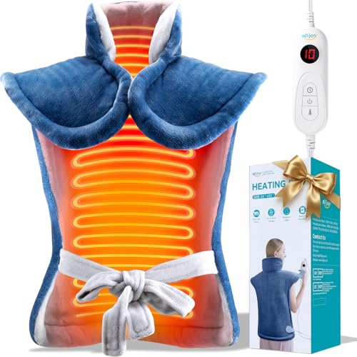 Image of ALLJOY Heating Pad for Back Pain Relief, 24 inchx33 inch Weighted Heating Pads for Neck and Shoulder, Gifts for Women Men, Back Heating Pads Fast-Heating with 10 Heat Settings, 4 Timing Setting, Blue