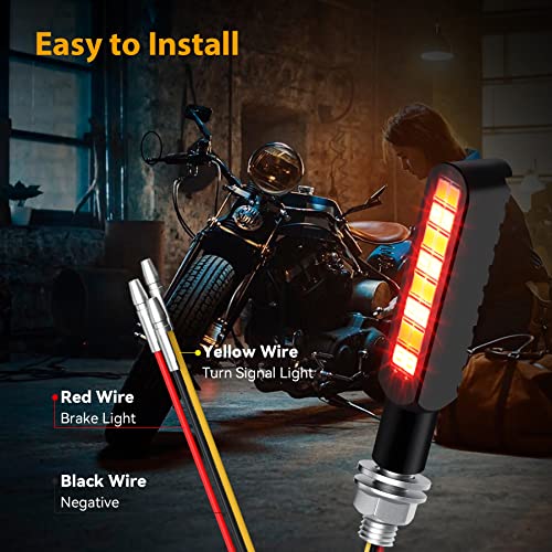 iFunyLED 2PCS Flowing LED Motorcycle Turn Signal Strobe Brake Tail Lights, Aluminum Alloy 12V Super Bright Motorbike Front Rear Blinkers Fit for Harley Honda KTM Kawasaki Suzuki Yamaha - Red & Amber