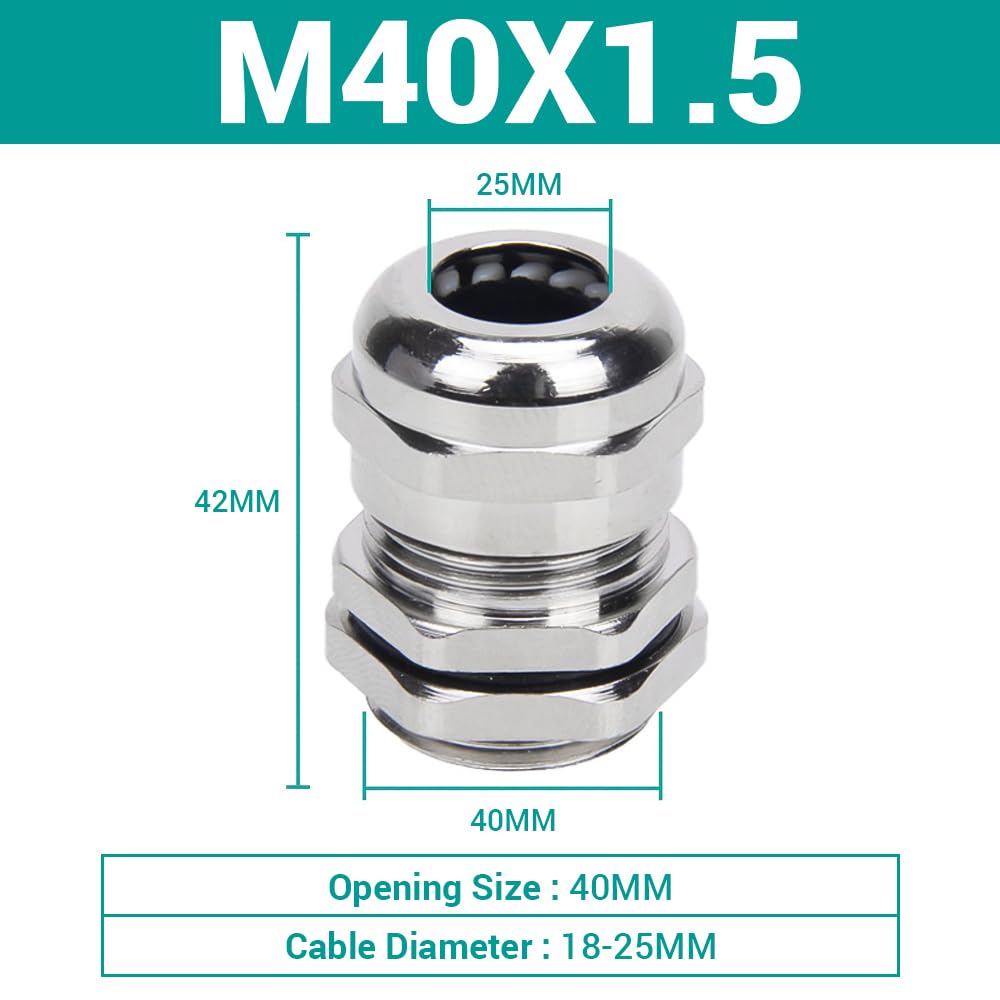 2 Uds Prensaestopas M40 de latón niquelado, conector ajustable IP68 impermeable, con junta y contratuerca, diámetro de cable 18-25mm
