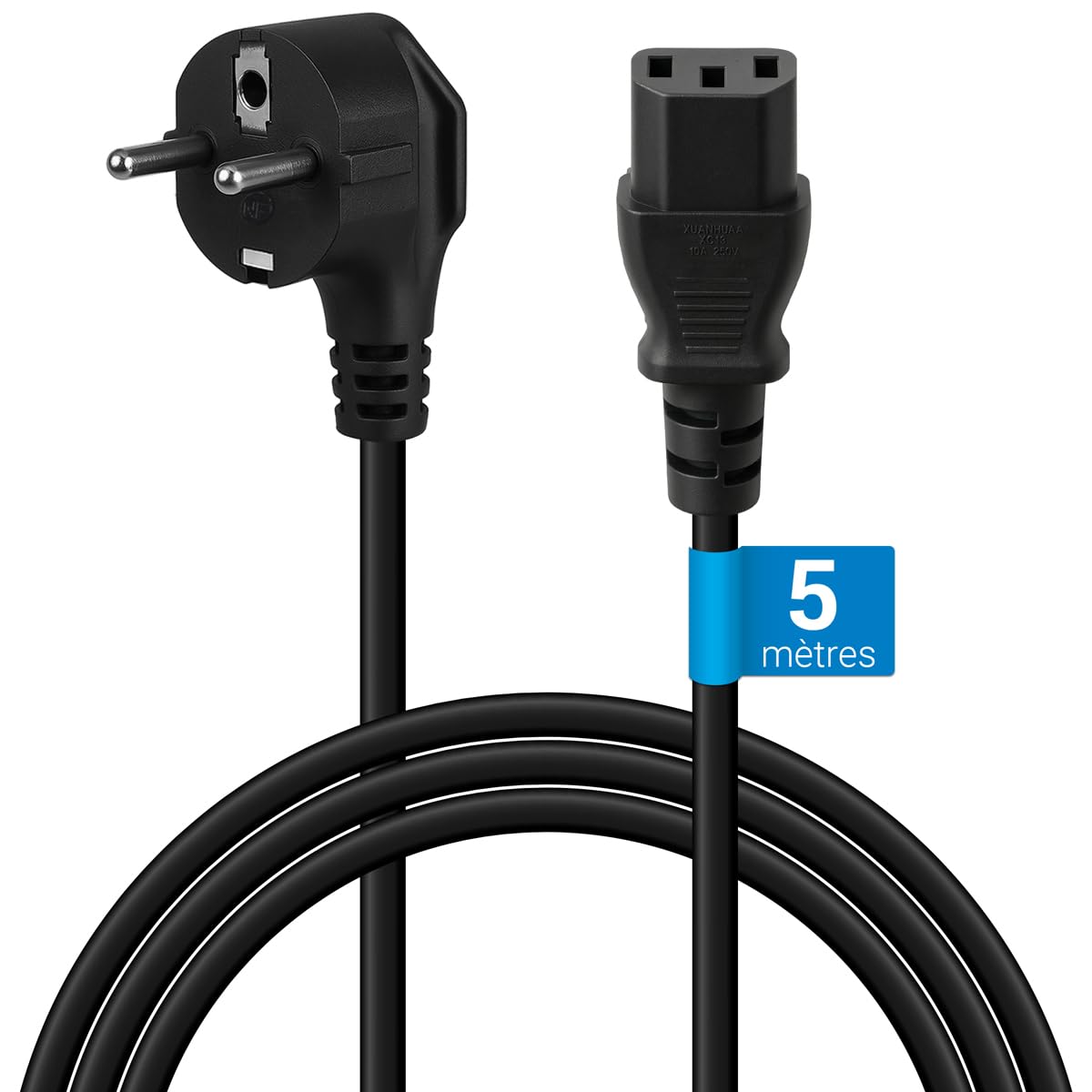 Zestaw 5 kabli zasilających 5 m do urządzeń z wtyczką CEE 7/7 Schuko do IEC 320 C13, do komputera, monitora, telewizora, ekranu komputera, projektora, sprzętu AGD