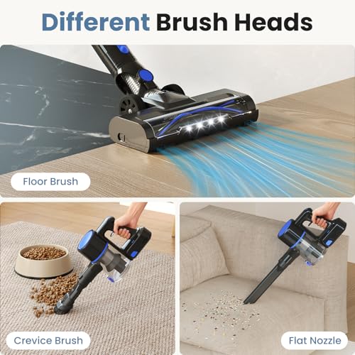 Image of OLIXIS Cordless Vacuum Cleaner, Rechargeable Upright Cleaner with Flexible Steering, Extendable Wand, LED Headlight, 3 Brushes & Wall Mount, Handheld Vacuum for Hardwood Floor Home Cleaning