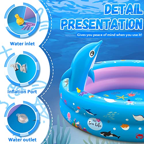 G-Ting Inflatable Swimming Pool, 2 In 1 Kids Pool With Dolphin Sprinkler For Backyard, Blow Up Kiddie Pool For Kids Toddlers 1-3 Ages 3+, Summer Outdoor Water Fun #TOP1