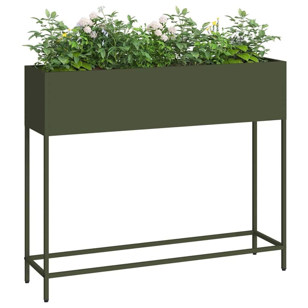 Podwyższona grządka ogrodowa, oliwkowa zieleń, 100 x 26 x 82 cm, wytrzymała metalowa donica na rośliny do warzyw i kwiatów, podwyższone doniczki z ocynkowanej stali