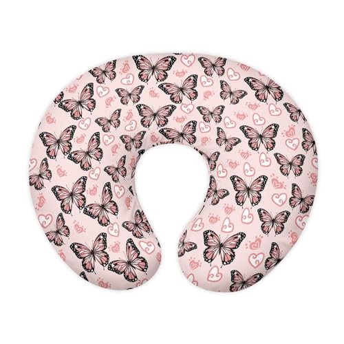 Image of Pink Butterfly Nursing Pillow Cover for BAB, Stretchy Breastfeeding Pillow Slipcover for Bottle Feeding, Easy to Clean Custom Gifts for Toddler Infant