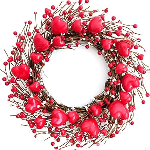 Idyllic 18 Inch Heart-Shaped Berries Valentines Day Front Door Wreath, Red Round Wreath for Wedding and Holiday Home Decor, Farmhouse Valentines Day Spring Wreath (Round) Cover