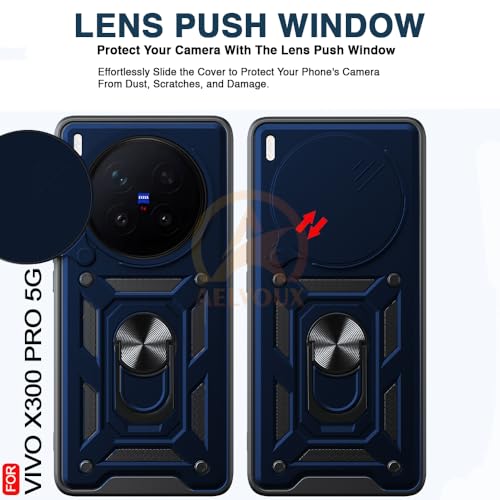 Image of Armor Bumper Back Cover Case for Vivo X300 Pro 5G Rotating Camera Cover, Ring Holder & Kickstand | Heavy Duty & 360 Degree Protection Vivo X300 Pro 5G Back Cover (Blue)