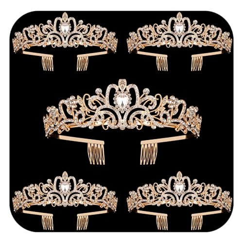 5 Pack Gold Crystal Crowns Tiara for Women Girls Elegant Princess Rhinestone Crown with Combs Bridal Wedding Headbands Prom Birthday Party Halloween Hair Accessories Jewelry Gifts for Women Girls