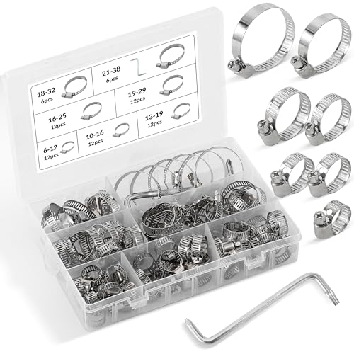 HonQiShiMY 72 Piezas Abrazaderas de Manguera de Resorte de 6-38 mm de acero inoxidable, Línea de Combustible Manguera Clips, Abrazaderas de Manguera Ajustables, con Destornillador