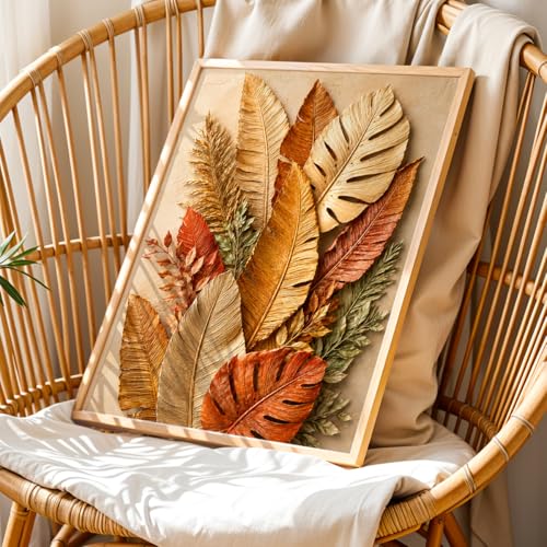 Image of NoWorries 3D Tropical Leaf Wall Painting with Frame Set of 1 | Premium Textured Botanical Leaves Artwork, Luxury Nature Wall Decor for Living Room, Bedroom, Office and Home Decoration (3d Art-6,17x25inch)