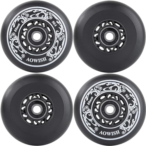 AOWISH Aggressive Outdoor Inline Skate Wheels, 90A, 4-Pack (Black, 68mm)