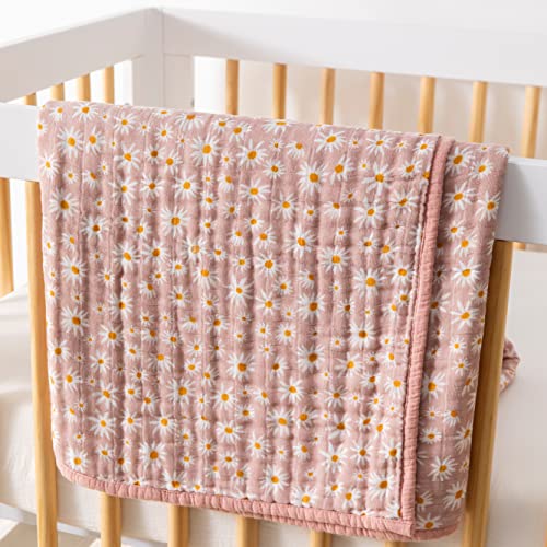 Image of Babyletto 100% Organic Cotton Quilt, GOTS-Certified, 3-Layers of Ultra-Soft and Breathable Muslin - Daisy