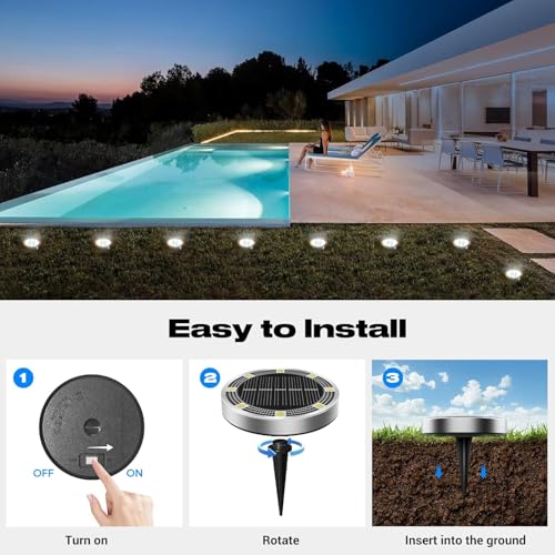 Image of XERGY Outdoor Mini Solar Powered Ground Lights, Flat Disc Light, IP68 Waterproof, Anti-Rust, Landscape Lighting for Pathway, Garden, Lawn Walkway, Driveway Cool White (Pack of 4)