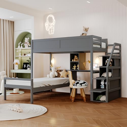 NNJN Litera de 90 x 200 cm, escalera de seguridad con compartimento de almacenamiento oculto, compartimento de almacenamiento...