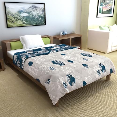 Image of Divine Casa 120 GSM Microfiber Reversible Comforter for Single Bed | Soft & Durable Winter Blanket | Stylish Dual Color Quilt | Size 230 X 140 CM | Geometric | Midnight Grey